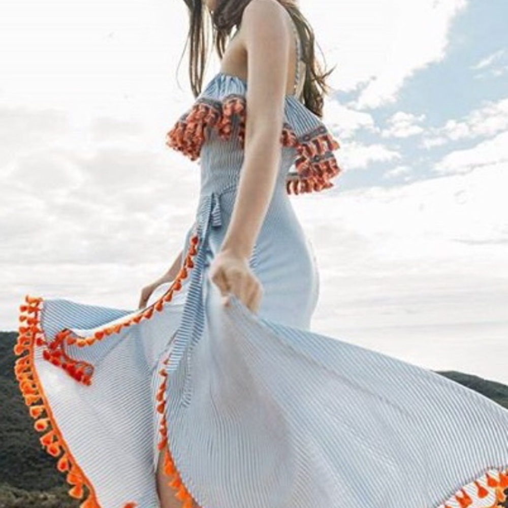 Blue striped fringe dress